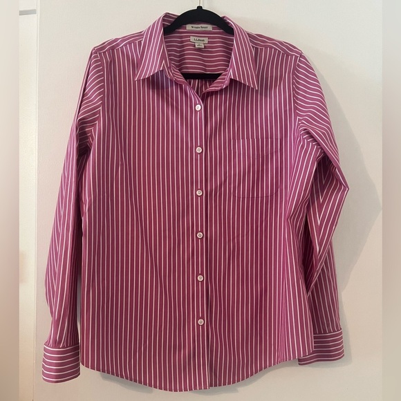 L.L. Bean Pink Striped Button-Up Shirt size L wrinkle resist (J128) 100% cotton - Picture 1 of 10